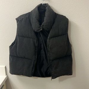 Black denim puffer vest